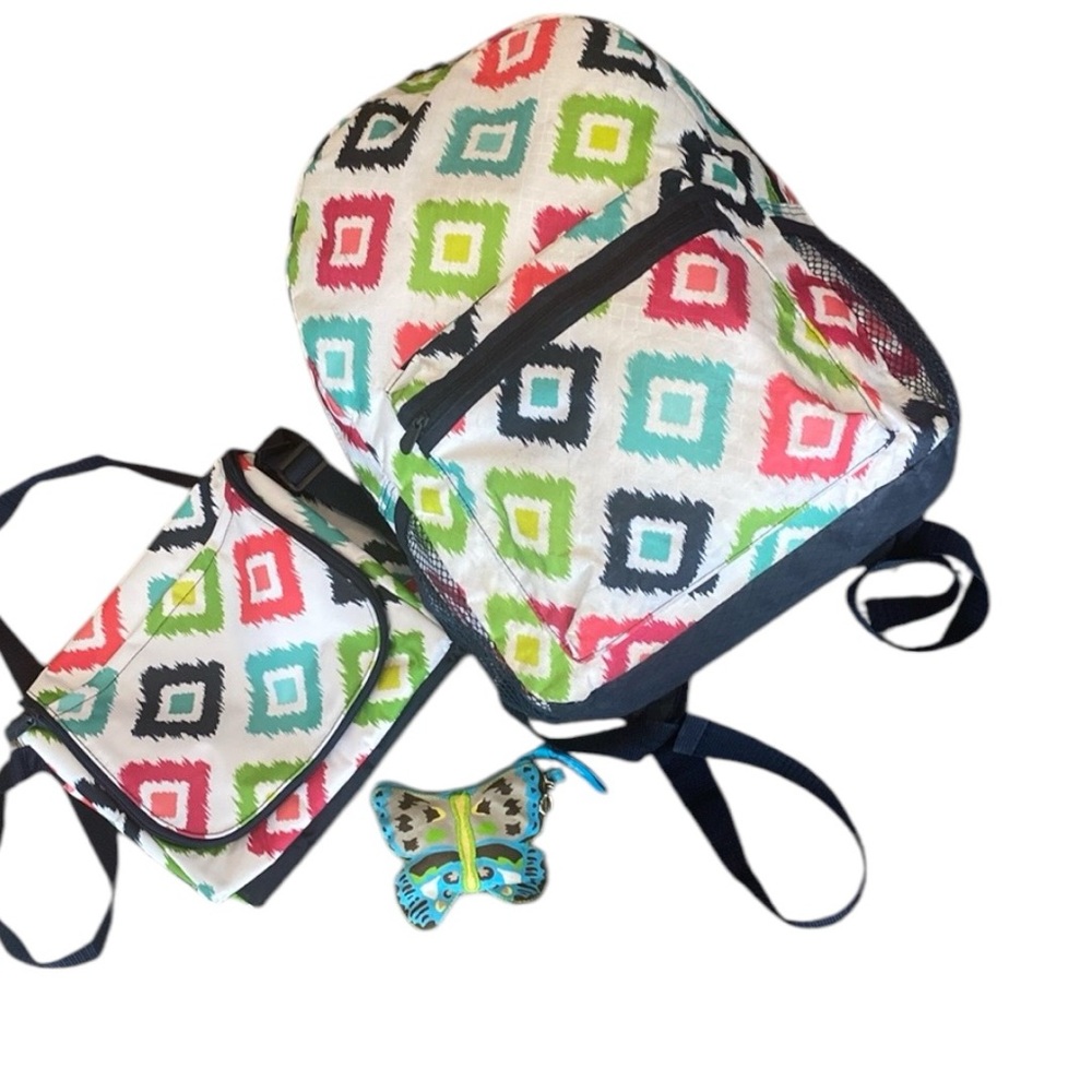 thirty-one  Candy Cornes Backpack w butterfly hanging change purse and lunch bag